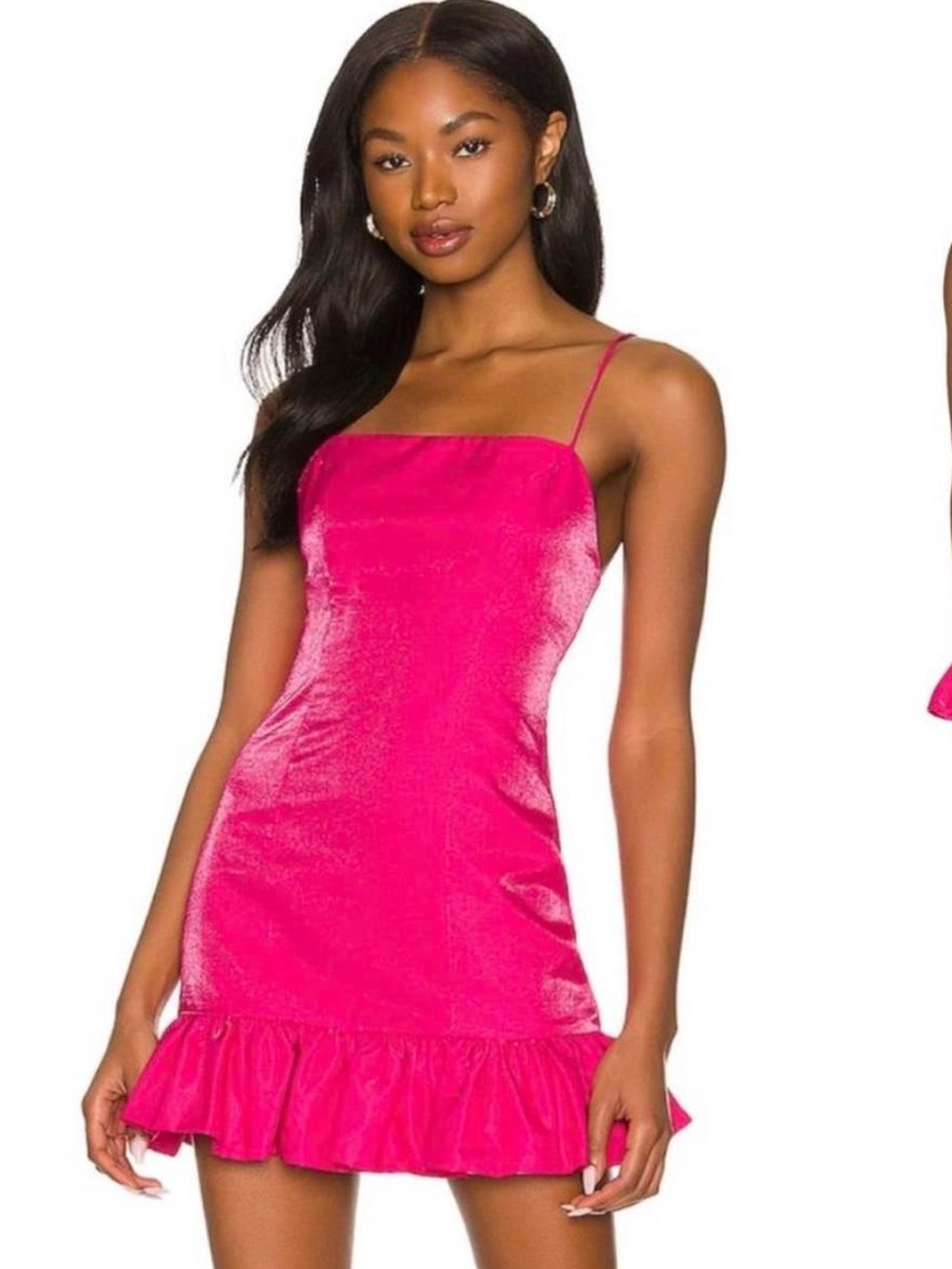 Hot Pink Satin Mini Dress with Ruffle Hem